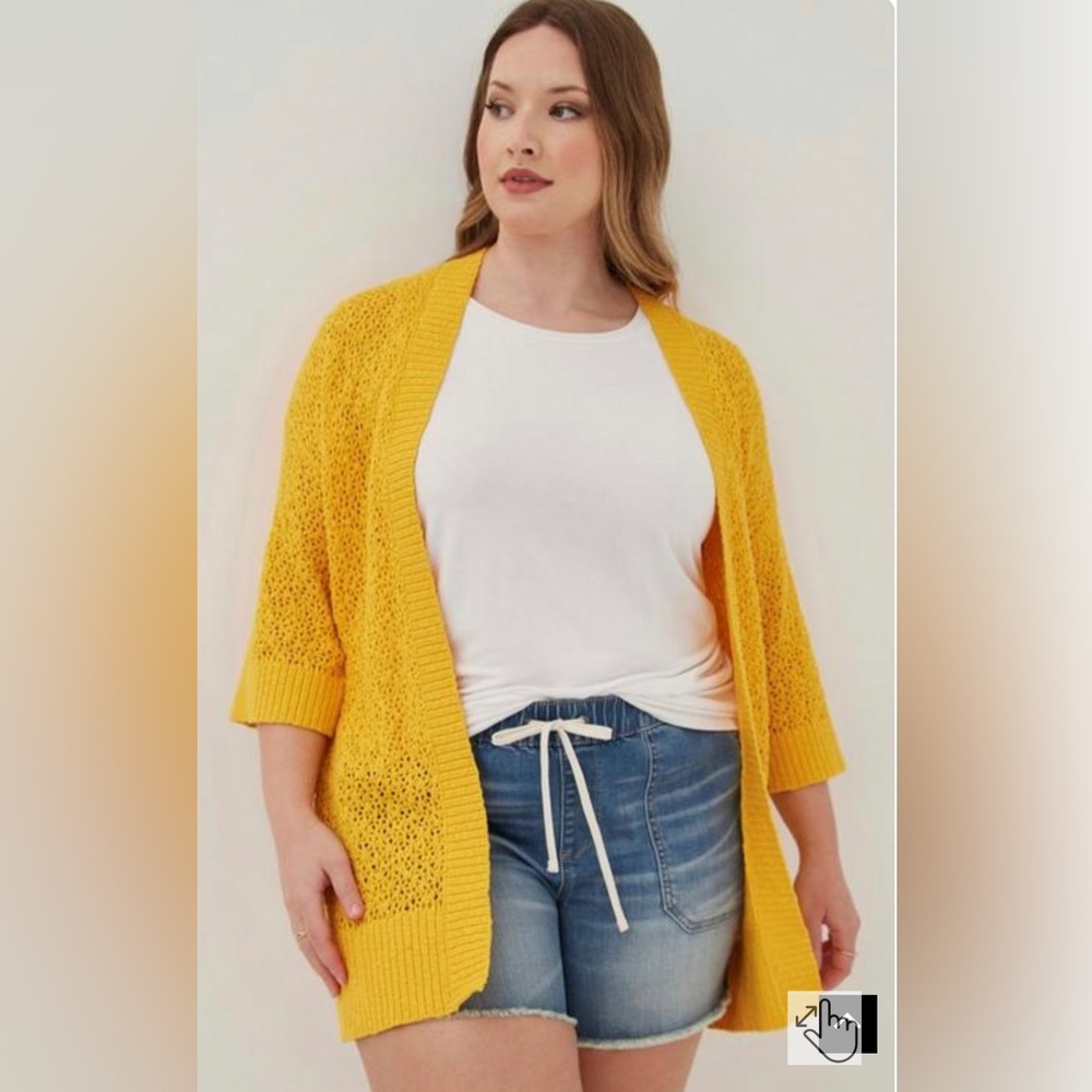 Torrid Open Stitch Cardigan Open Front Sweater. Size 0 (12) NWOT. Yellow/Gold
